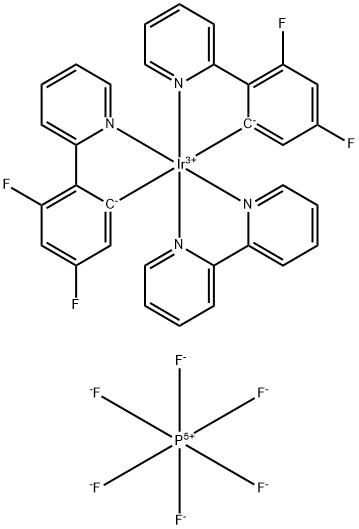 Iridium(1+), (2,2'-bipyridine-κN1,κN1')bis[3,5-difluoro-2-(2-pyridinyl-κN)phenyl-κC]-, hexafluorophosphate(1-) (1:1) Structure