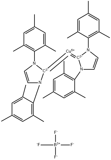 Copper(1+), bis[1,3-dihydro-1,3-bis(2,4,6-trimethylphenyl)-2H-imidazol-2-ylidene]-, tetrafluoroborate(1-) (1:1) Structure