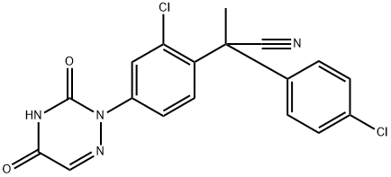 Benzeneacetonitrile, 2-chloro-α-(4-chlorophenyl)-4-(4,5-dihydro-3,5-dioxo-1,2,4-triazin-2(3H)-yl)-α-methyl- Structure