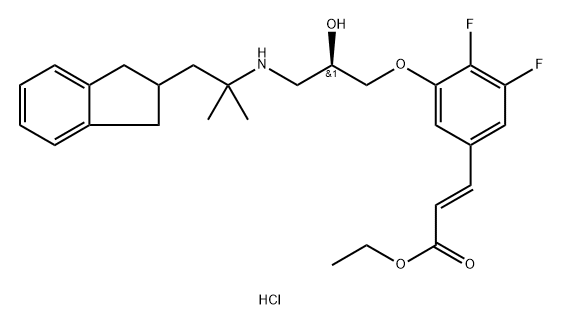 2-Propenoic acid, 3-[3-[(2R)-3-[[2-(2,3-dihydro-1H-inden-2-yl)-1,1-diMethylethyl]aMino]-2-hydroxypropoxy]-4,5-difluorophenyl]-, ethyl ester, hydrochloride (1:1), (2E)- 구조식 이미지
