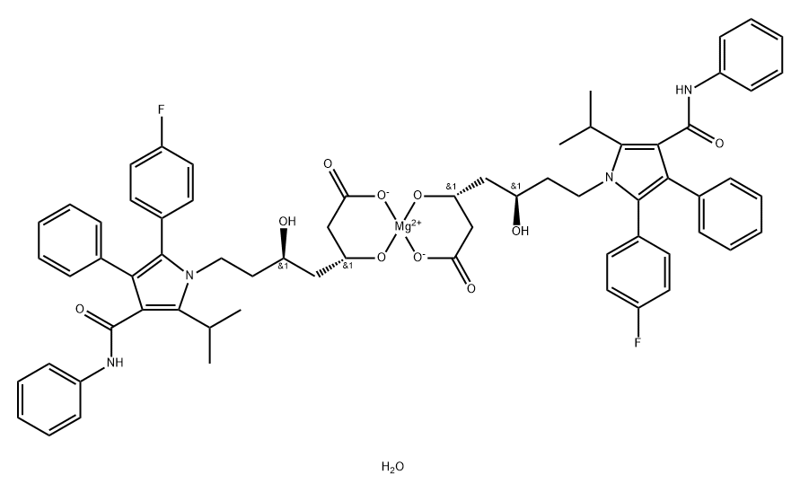 Magnesium, bis[(βR,δR)-2-(4-fluorophenyl)-β-(hydroxy-κO)-δ-hydroxy-5-(1-methylethyl)-3-phenyl-4-[(phenylamino)carbonyl]-1H-pyrrole-1-heptanoato-κO1]-, hydrate (1:3), (T-4)- 구조식 이미지