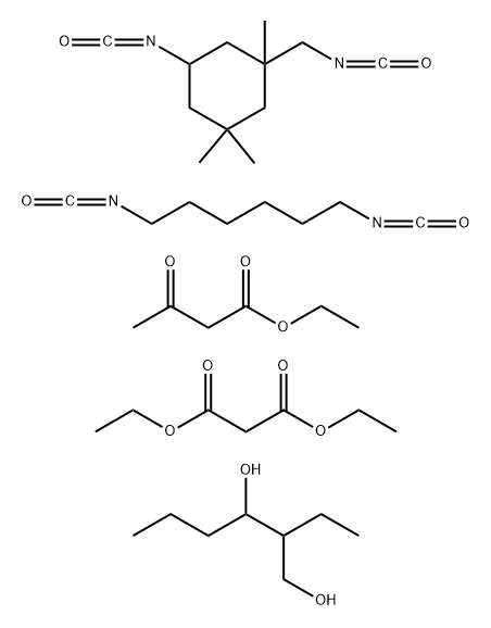 1,3-헥산디올,2-에틸-,1,6-디이소시아나토헥산및5-이소시아나토-1-(이소시아네이토메틸)-1,3,3-트리메틸시클로헥산,디-Et말로네이트-및Et아세토아세테이트차단중합체 구조식 이미지