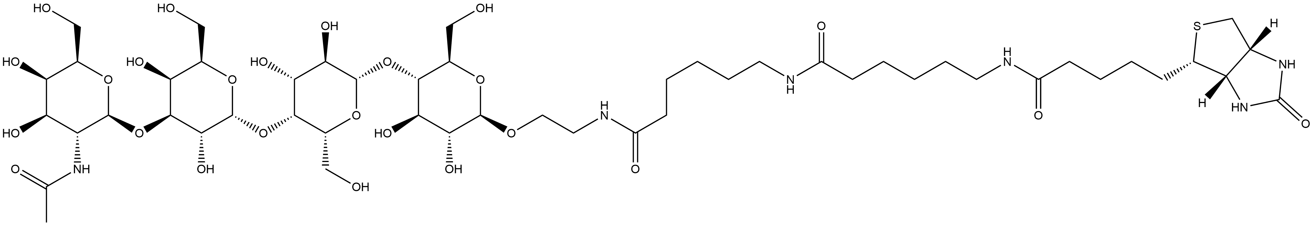 (3aS,4S,6aR)-N-[6-[[6-[[2-[[O-2-(Acetylamino)-2-deoxy-β-D-galactopyranosyl-(1→3)-O-α-D-galactopyranosyl-(1→4)-O-β-D-galactopyranosyl-(1→4)-β-D-glucopyranosyl]oxy]ethyl]amino]-6-oxohexyl]amino]-6-oxohexyl]hexahydro-2-oxo-1H-thieno[3,4-d]imidazole-4-pentanamide Structure