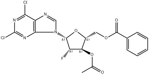 9H-Purine, 9-(3-O-acetyl-5-O-benzoyl-2-deoxy-2-fluoro-β-D-arabinofuranosyl)-2,6-dichloro- 구조식 이미지