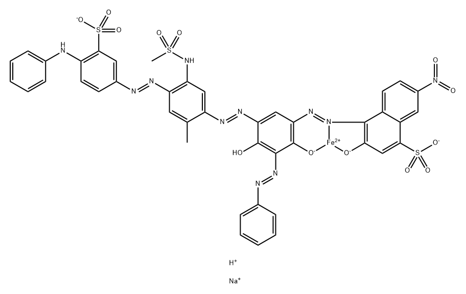 Ferrate(2-), 3-(hydroxy-.kappa.O)-4-2-(hydroxy-.kappa.O)-4-hydroxy-5-2-methyl-5-(methylsulfonyl)amino-4-4-(phenylamino)-3-sulfophenylazophenylazo-3-(phenylazo)phenylazo-.kappa.N1-7-nitro-1-naphthalenesulfonato(4-)-, sodium hydrogen Structure