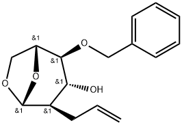 .beta.-D-Glucopyranose, 1,6-anhydro-2-deoxy-4-O-(phenylmethyl)-2-(2-propenyl)- Structure