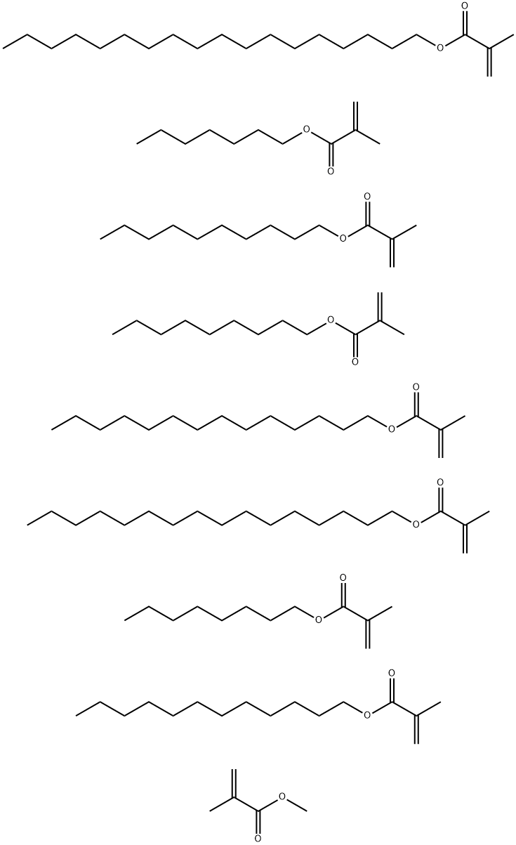 2-프로펜산,2-메틸-,데실에스테르,도데실2-메틸-2-프로페노에이트중합체,헵틸2-메틸-2-프로페노에이트,헥사데실2-메틸-2-프로페노에이트,메틸2-메틸-2-프로페노에이트,노닐2-메틸-2-프로페노에이트,옥타데실2-메틸-2-프로페노에이트,옥틸2-메틸 구조식 이미지