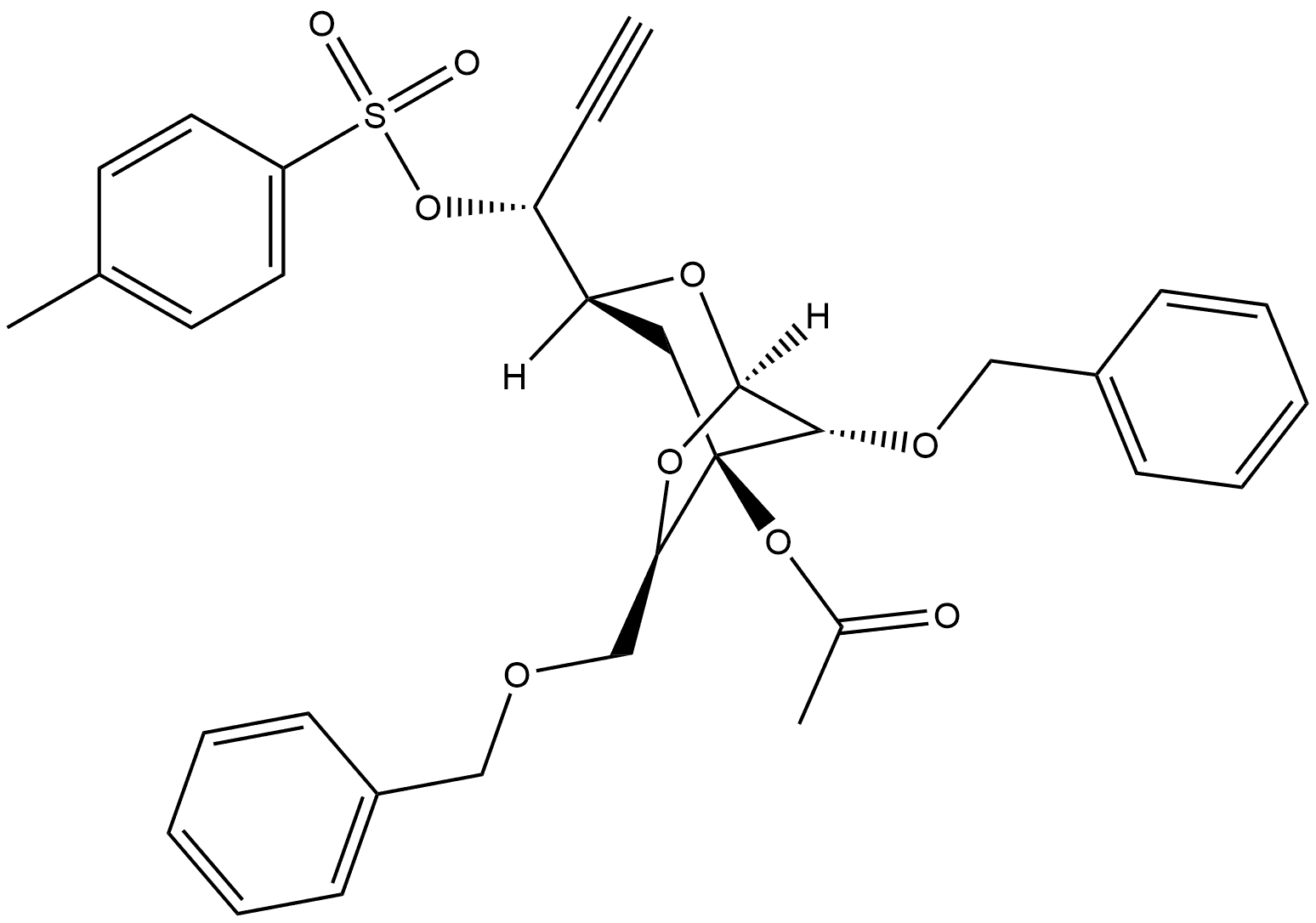 2,7-Dioxabicyclo[3.2.1]octane-3-methanol, 5-(acetyloxy)-α-ethynyl-8-(phenylmethoxy)-6-[(phenylmethoxy)methyl]-, 3-(4-methylbenzenesulfonate), (αR,1R,3S,5R,6R,8R)- Structure