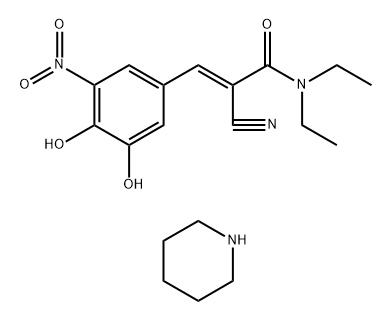 2-Propenamide, 2-cyano-3-(3,4-dihydroxy-5-nitrophenyl)-N,N-diethyl-, (2E)-, compd. with piperidine (1:1) 구조식 이미지