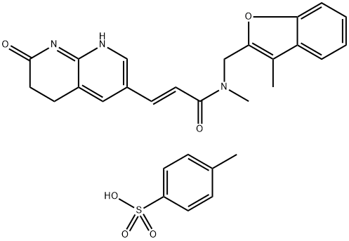 2-Propenamide, N-methyl-N-[(3-methyl-2-benzofuranyl)methyl]-3-(5,6,7,8-tetrahydro-7-oxo-1,8-naphthyridin-3-yl)-, (2E)-, 4-methylbenzenesulfonate, hydrate (1:1:1) Structure