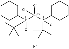 Palladate(2-), dichlorobis[P-cyclohexyl-P-(1,1-dimethylethyl)phosphinito-P]-, hydrogen (1:2) 구조식 이미지