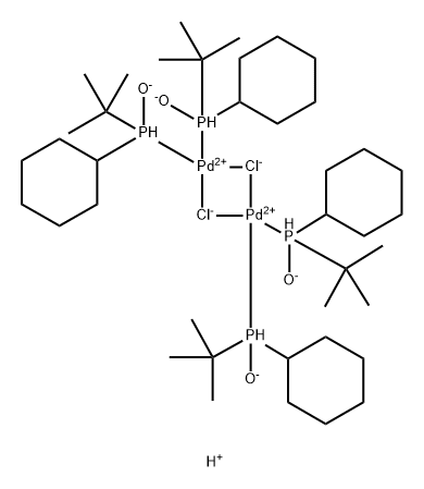 Palladate(2-), di-μ-chlorotetrakis[P-cyclohexyl-P-(1,1-dimethylethyl)phosphinito-P]di-, hydrogen (1:2) Structure