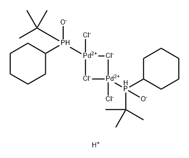 Palladate(2-), di-μ-chlorodichlorobis[P-cyclohexyl-P-(1,1-dimethylethyl)phosphinito-P]di-, hydrogen (1:2) 구조식 이미지
