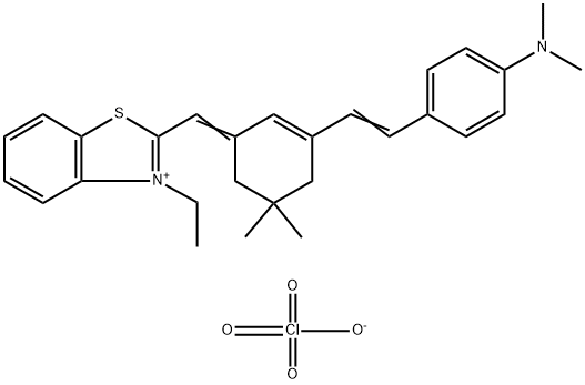 Benzothiazolium, 2-[[3-[2-[4-(dimethylamino)phenyl]ethenyl]-5,5-dimethyl-2-cyclohexen-1-ylidene]methyl]-3-ethyl-, perchlorate (1:1) Structure