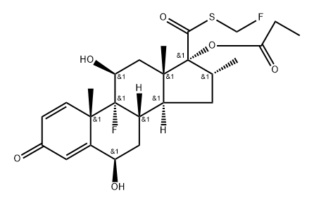 (6R,8S,9R,10S,11S,13S,14S,16R,17R)-9-fluoro-17-(((fluoromethyl)thio)carbonyl)-6,11-dihydroxy-10,13,16-trimethyl-3-oxo-6,7,8,9,10,11,12,13,14,15,16,17-dodecahydro-3H-cyclopenta[a]phenanthren-17-yl propionate Structure