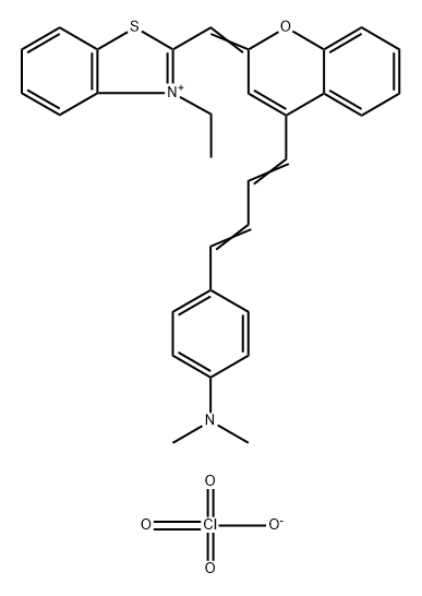 Benzothiazolium, 2-[[4-[4-[4-(dimethylamino)phenyl]-1,3-butadien-1-yl]-2H-1-benzopyran-2-ylidene]methyl]-3-ethyl-, perchlorate (1:1) Structure