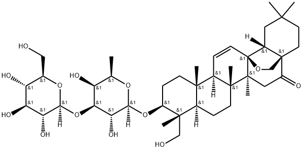 23-Hydroxy-13β,28β-epoxyolean-11-ene-16-one 3-O-β-D-glucopyranosyl-(1→3)-β-D-fucopyranoside 구조식 이미지
