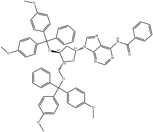 N-benzoyl-3',5'-bis-O-[bis(4-methoxyphenyl)phenylmethyl]-2'-deoxy- Adenosine Structure