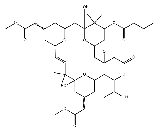 Butanoic acid, (1S,3S,5Z,7R,8E,11R,13E,15S,17R,21R,23R,25S)-1,11,21-trihydroxy-17-(1R)-1-hydroxyethyl-5,13-bis(2-methoxy-2-oxoethylidene)-10,10,26,26-tetramethyl-19-oxo-18,27,28,29-tetraoxatetracyclo21.3.1.13,7.111,15nonacos-8-en-25-yl ester Structure