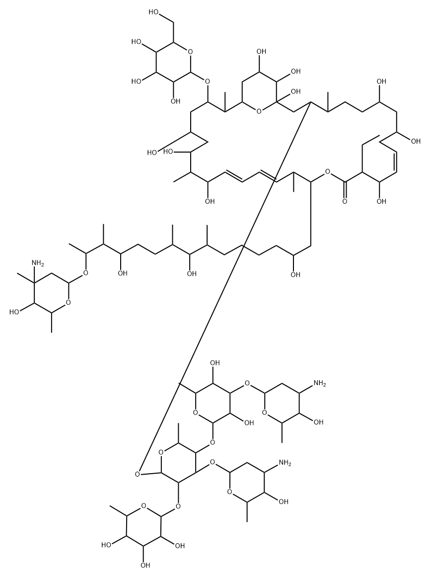 16,35-Dioxabicyclo[29.3.1]pentatriaconta-11,19,21-trien-15-one,3-[[O-3-amino-2,3,6-trideoxy-b-D-arabino-hexopyranosyl-(1(R)3)-O-[O-3-amino-2,3,6-trideoxy-b-D-arabino-hexopyranosyl-(1(R)3)-O-6-deoxy-b-D-glucopyranosyl-(1(R)4)]-O-[6-deoxy-b-D-glucopyranosyl-(1(R)2)]-6-deoxy-b-D-glucopyranosyl]oxy]-17-[14-[(3-amino-2,3,6-trideoxy-3-C-methyl-a-L-lyxo-hexopyranosyl)oxy]-2,8,12-trihydroxy-7,9,13-trimethylpentadecyl]-14-ethyl-29-(b-D-glucopyranosyloxy)-1,7,9,13,23,25,27,33,34-nonahydroxy-4,18,24,30-tetrame Structure