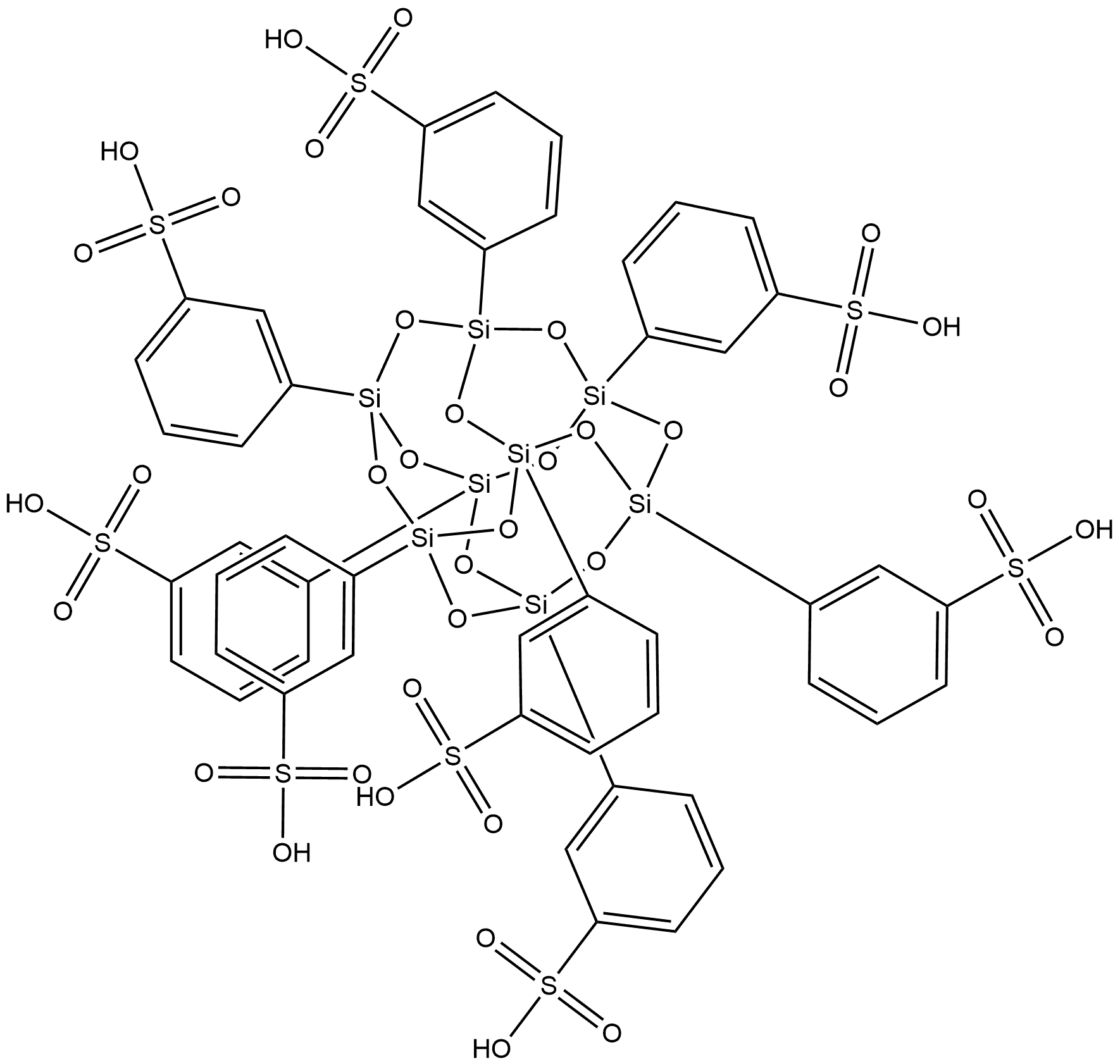 Benzenesulfonic acid, 3,3',3'',3''',3'''',3''''',3'''''',3'''''''-pentacyclo[9.5.1.13,9.15,15.17,13]octasiloxane-1,3,5,7,9,11,13,15-octayloctakis- Structure