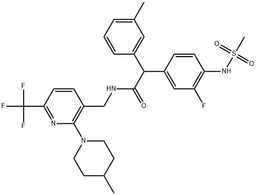 2-(3-fluoro-4-methanesulfonamidophenyl)-2-(3-methylphenyl)-N-{[2-(4-methylpiperidin-1-yl)-6-(trifluoromethyl)pyridin-3-yl]methyl}acetamide Structure