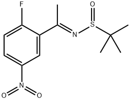 2-Propanesulfinamide, N-[1-(2-fluoro-5-nitrophenyl)ethylidene]-2-methyl-, [N(E),S(R)]- Structure