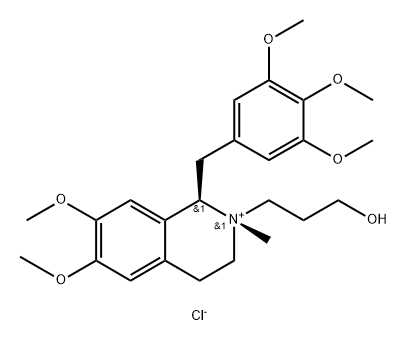 Isoquinolinium, 1,2,3,4-tetrahydro-2-(3-hydroxypropyl)-6,7-dimethoxy-2-methyl-1-[(3,4,5-trimethoxyphenyl)methyl]-, chloride (1:1), (1R,2S)- 구조식 이미지