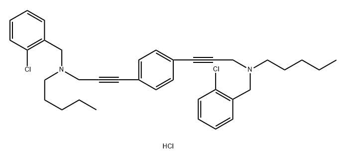 (2-chlorophenyl)methyl-[3-[4-[3-[(2-chlorophenyl)methyl-pentylazaniumyl]prop-1-ynyl]phenyl]prop-2-ynyl]-pentylazanium dichloride Structure