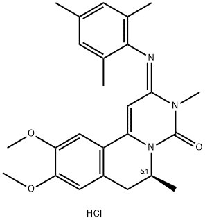 4H-Pyrimido[6,1-a]isoquinolin-4-one, 2,3,6,7-tetrahydro-9,10-dimethoxy-3,6-dimethyl-2-[(2,4,6-trimethylphenyl)imino]-, monohydrochloride, (S)- (9CI) 구조식 이미지