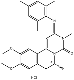 4H-Pyrimido[6,1-a]isoquinolin-4-one, 2,3,6,7-tetrahydro-9,10-dimethoxy-3,6-dimethyl-2-[(2,4,6-trimethylphenyl)imino]-, monohydrochloride, (R)- (9CI) Structure