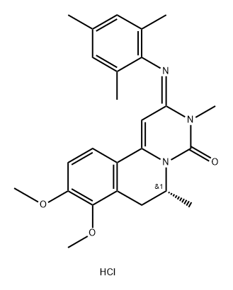 4H-Pyrimido[6,1-a]isoquinolin-4-one, 2,3,6,7-tetrahydro-8,9-dimethoxy-3,6-dimethyl-2-[(2,4,6-trimethylphenyl)imino]-, monohydrochloride, (R)- (9CI) Structure