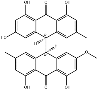 [9,9'-Bianthracene]-10,10'(9H,9'H)-dione, 2,4,4',5,5'-pentahydroxy-2'-methoxy-7,7'-dimethyl-, (9R,9'R)-rel-(-)- Structure