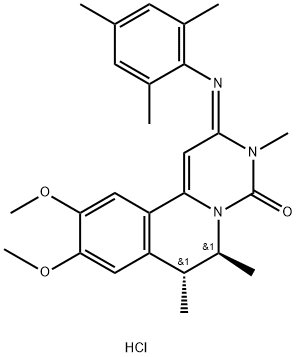 4H-Pyrimido[6,1-a]isoquinolin-4-one, 2,3,6,7-tetrahydro-9,10-dimethoxy-3,6,7-trimethyl-2-[(2,4,6-trimethylphenyl)imino]-, monohydrochloride, (6S-trans)- (9CI) Structure