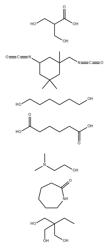 헥산디온산,2-에틸-2-(히드록시메틸)-1,3-프로판디올,1,6-헥산디올,3-히드록시-2-(히드록시메틸)프로판산및5-이소시아네이토-1-(이소시아네이토메틸)-1,3,3중합체,2-트리메틸시클로헥산,카프로락탐차단,compd.XNUMX-(디메틸아미노)에타노 구조식 이미지