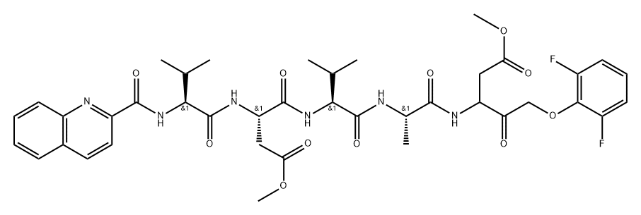 L-Alaninamide, N-(2-quinolinylcarbonyl)-L-valyl-L-α-aspartyl-L-valyl-N-[3-(2,6-difluorophenoxy)-1-(2-methoxy-2-oxoethyl)-2-oxopropyl]-, methyl ester Structure