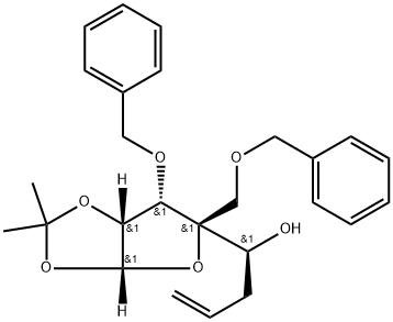 β-L-manno-Oct-7-enofuranose, 6,7,8-trideoxy-1,2-O-(1-methylethylidene)-4-C-[(phenylmethoxy)methyl]-3-O-(phenylmethyl)- Structure