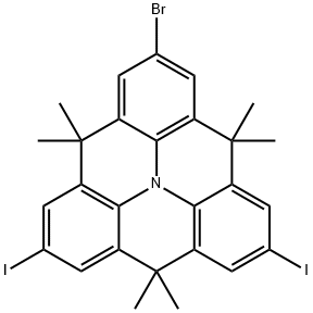 2-bromo-6,10-diiodo-4,4,8,8,12,12-hexamethyl-8,12-dihydro-4H-benzo[1,9]quinolizino-[3,4,5,6,7-defg]acridine Structure