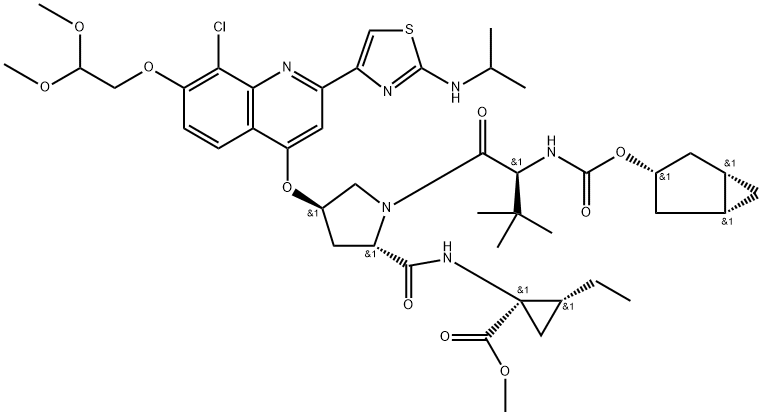 Cyclopropanecarboxyl?ic acid, N-?[[(1α,?3β,?5α)?-?bicyclo[3.1.0]?hex-?3-?yloxy]?carbonyl]?-?3-?methyl-?L-?valyl-?(4R)?-?4-?[[8-?chloro-?7-?(2,?2-?dimethoxyethoxy)?-?2-?[2-?[(1-?methylethyl)?amino]?-?4-?thiazolyl]?-?4-?quinolinyl]?oxy]?-?L-?prolyl-?1-?amino-?2-?ethyl-?, methyl ester, (1R,?2R)?- Structure