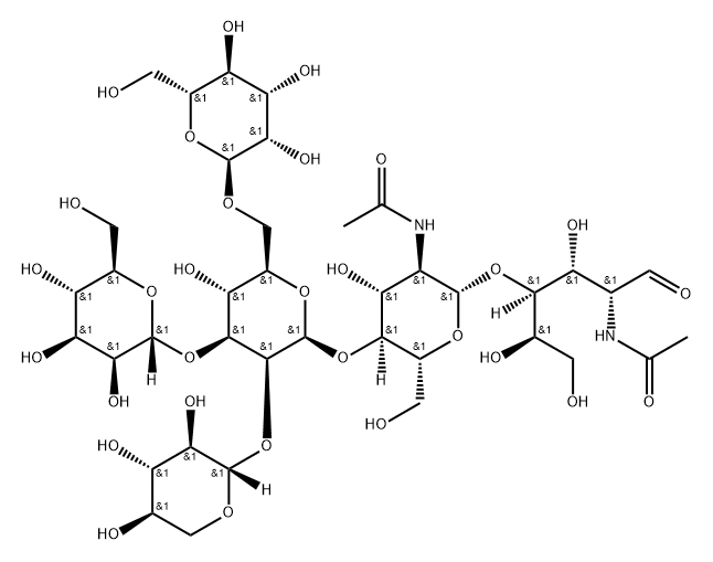 O-alpha-D-Mannopyranosyl-(1-3)-O-[alpha-D-mannopyranosyl-(1-6)]-O-[beta-D-xylopyranosyl-(1-2)]-O-beta-D-mannopyranosyl-(1-4)-O-2-(acetylamino)-2-deoxy-beta-D-glucopyranosyl-(1-4)-2-(acetylamino)-2-deoxy-D-glucose Structure