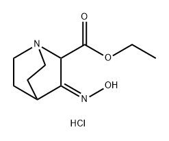 1-Azabicyclo[2.2.2]octane-2-carboxylic acid, 3-(hydroxyimino)-, ethyl ester, hydrochloride (1:1) 구조식 이미지