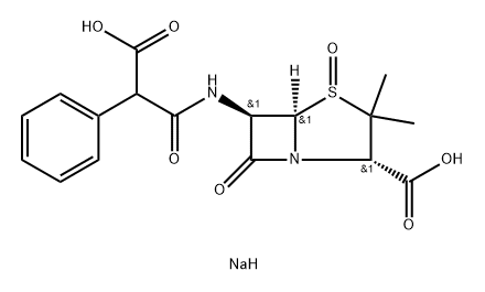 4-Thia-1-azabicyclo[3.2.0]heptane-2-carboxylic acid, 6-[(2-carboxy-2-phenylacetyl)amino]-3,3-dimethyl-7-oxo-, 4-oxide, sodium salt (1:2), (2S,5R,6R)- Structure