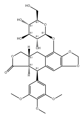 (-)-beta-Peltatin-5-O-beta-D-glucopyranoside Structure