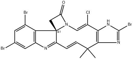 (4E,10Z,16bS)-7,14,16-Tribromo-5-chloro-6,9-dihydro-9,9-dimethylazeto[1',2':1,2]imidazo[4',5':7,8]azecino[3,2-b]indole-2(1H)-one 구조식 이미지