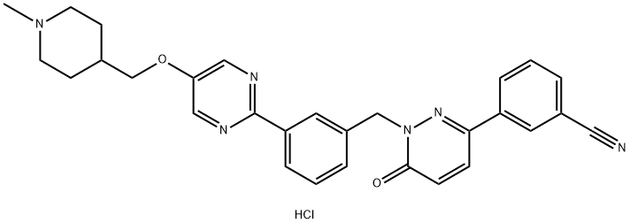 Benzonitrile, 3-[1,6-dihydro-1-[[3-[5-[(1-methyl-4-piperidinyl)methoxy]-2-pyrimidinyl]phenyl]methyl]-6-oxo-3-pyridazinyl]-, hydrochloride (1:) Structure