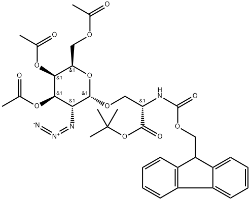 N-(9-Fluorenylmethoxycarbonyl)-O-(3,4,6-tri-O-acetyl-2-azido-2-desoxy-α-D-galactopyranosyl)-L-serin-tert-butylester Structure