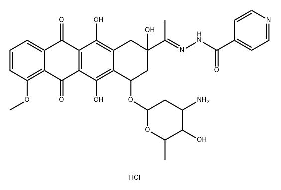 4-Pyridinecarboxylic acid, [1-[4-[(3-amino-2,3,6-trideoxy-α-L-lyxo-hexopyranosyl)oxy]-1,2,3,4,6,11-hexahydro-2,5,12-trihydroxy-7-methoxy-6,11-dioxo-2-naphthacenyl]ethylidene]hydrazide, monohydrochloride, (2S-cis)- (9CI) 구조식 이미지