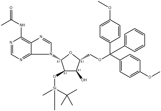 Adenosine, N-acetyl-5'-O-[bis(4-methoxyphenyl)phenylmethyl]-2'-O-[(1,1-dimethylethyl)dimethylsilyl]- 구조식 이미지