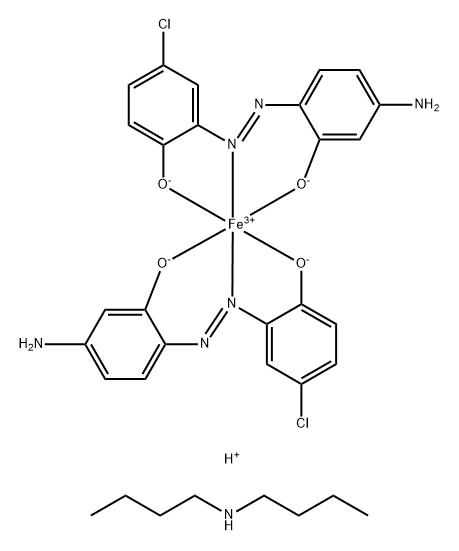 Ferrate(1-),bis[2-[(4-amino-2-hydroxyphenyl)azo]-4-chlorophenolato(2-)]-,N,N,N',N'-tetrakis[mixed3-butoxy-2-히드록시프로필및2-히드록시-3-(옥틸옥시)프로필]유도체,수소,compds.N-부틸-1-부탄아민사용(1:1) 구조식 이미지