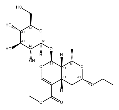 1H,3H-Pyrano[3,4-c]pyran-5-carboxylic acid, 3-ethoxy-8-(β-D-glucopyranosyloxy)-4,4a,8,8a-tetrahydro-1-methyl-, methyl ester, (1S,3S,4aS,8S,8aS)- Structure